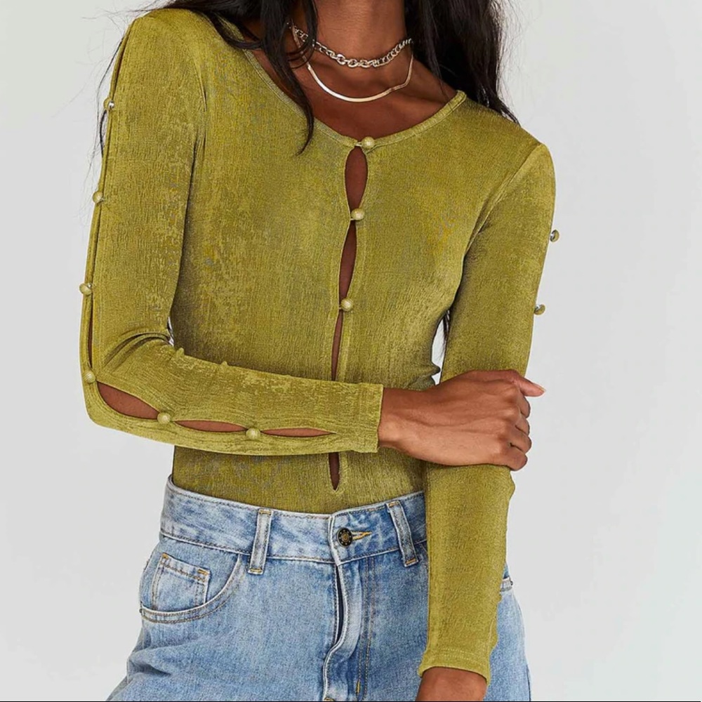 Princess Polly Gianna Long Sleeve Bodysuit Green
